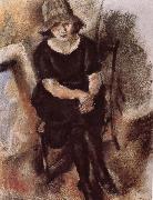 Jules Pascin Younger man wearing hat oil on canvas